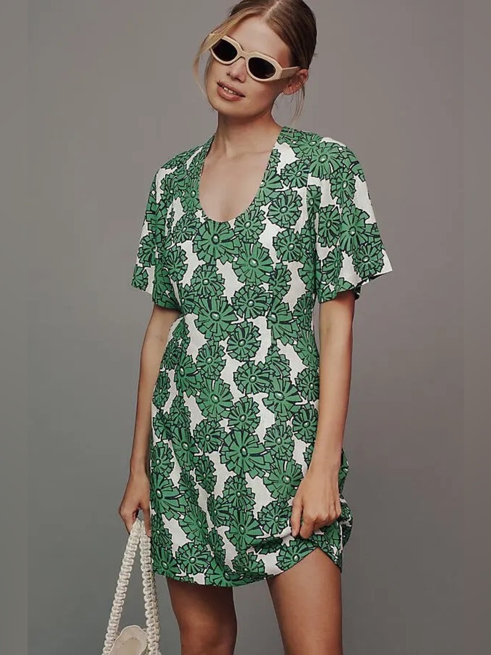 Anthropologie Porridge Linen Blend Printed Mini Dress Crewneck Short Sleeve S - Picture 2 of 12